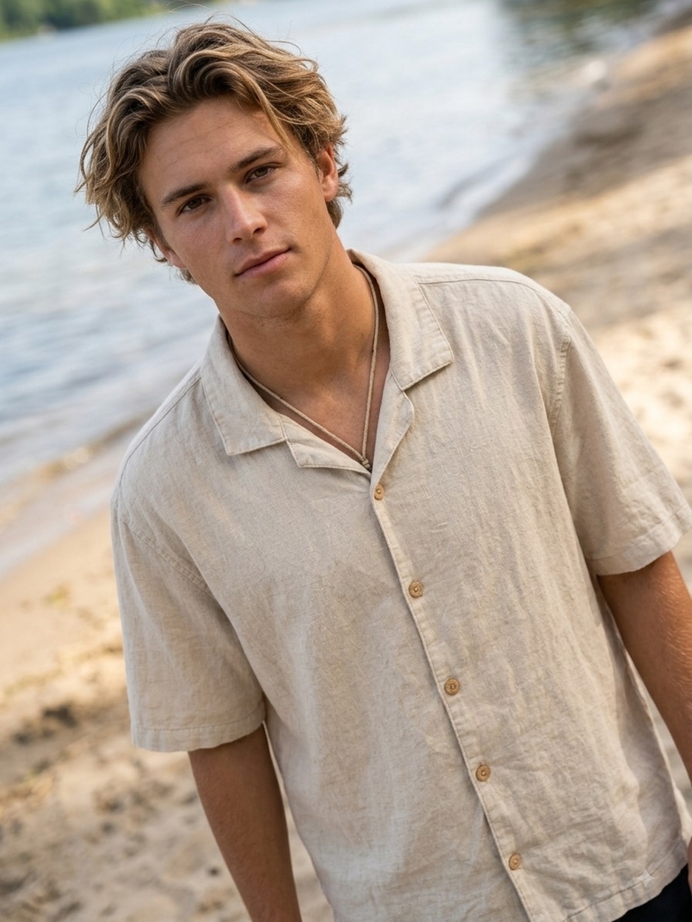 West 49 Linen Blend Camp Collar Short Sleeve Shirt Beach Bro Style
